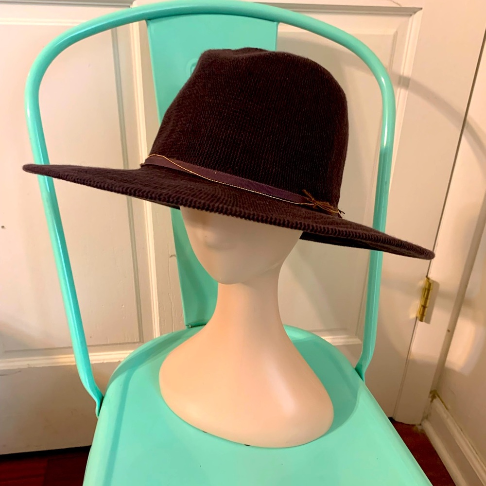 Wyeth Chocolate Brown Woven Wide Brim Fedora OS